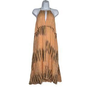 Anthropologie Akemi + Kin Dress Peach Halter Empire Waist Swing Ikat LARGE Boho